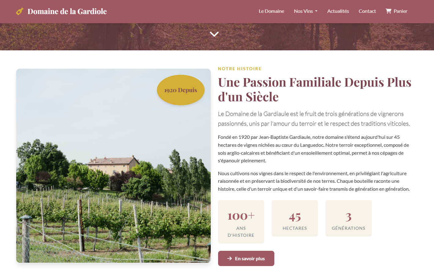Création du site vitrine du Domaine de la Gardiaule – Vins du Languedoc